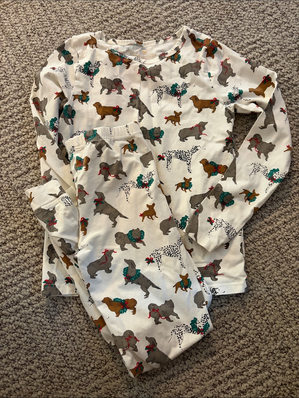 Pink Chicken Cream Dog-Print Pajama Set with Green & Red Accents